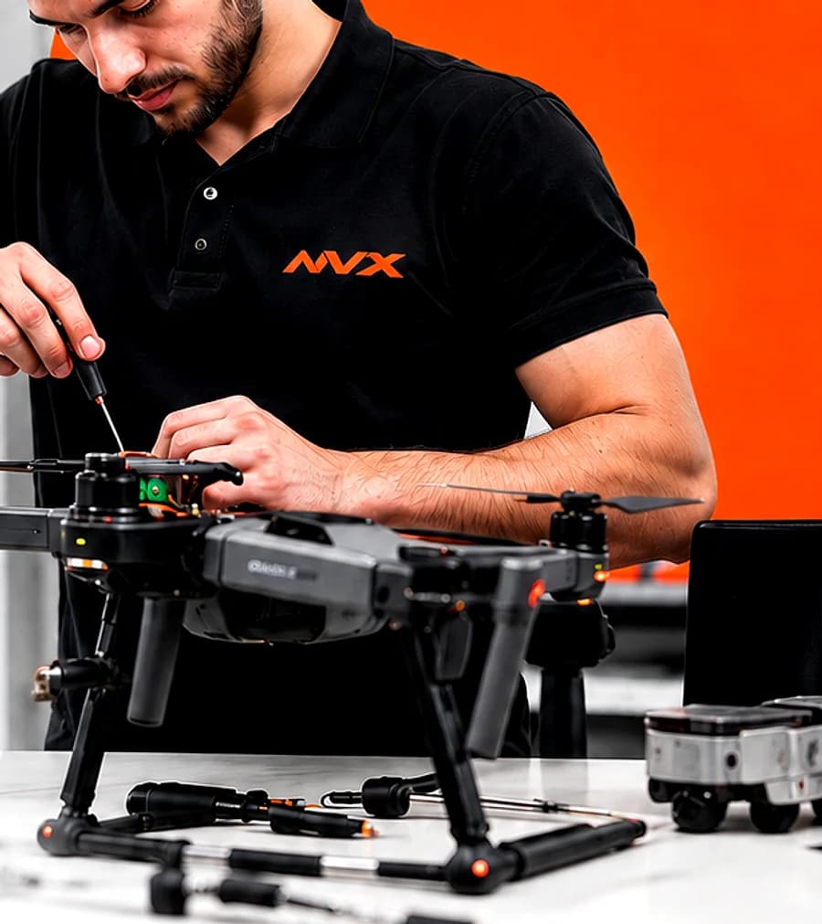 NVX technician repairing a drone for a Noida customer